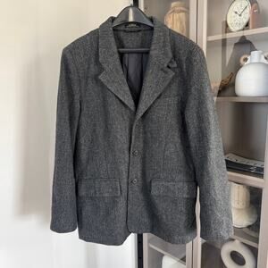 L.L. Bean Grey Herringbone Shetland Wool Primaloft Quilt Lined Peacoat 42 Tall